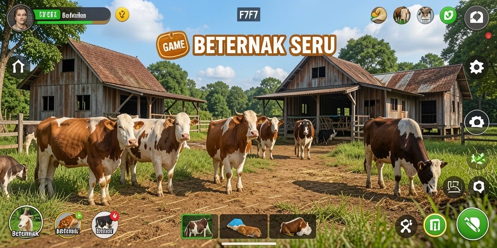 Screenshot F7F7 menampilkan antarmuka beternak yang menarik.
