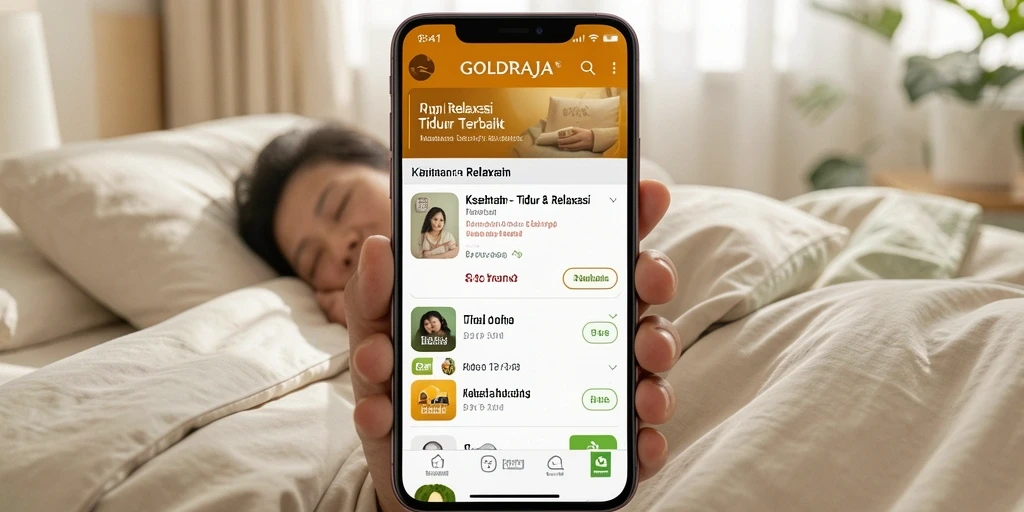 Antarmuka <strong>GOLDRAJA</strong> yang menenangkan dan sederhana untuk relaksasi tidur.