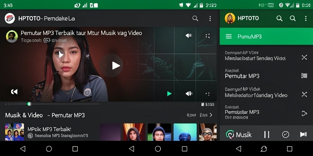Antarmuka HPTOTO menampilkan fungsi Pemutar MP3 yang modern dan user-friendly.