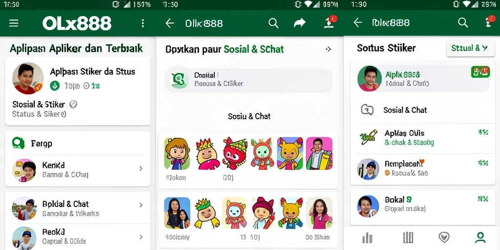Tampilan menarik aplikasi OLX888 dengan stiker yang beragam.