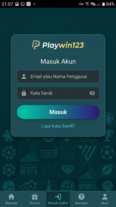 Tampilan halaman login playwin123